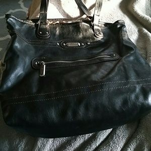Tyler Rodan black leather tote w/brown stitching